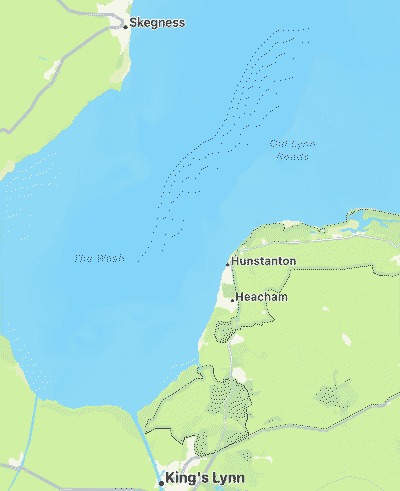 A map showing Hunstanton in The Wash of the United Kingdom's east coast