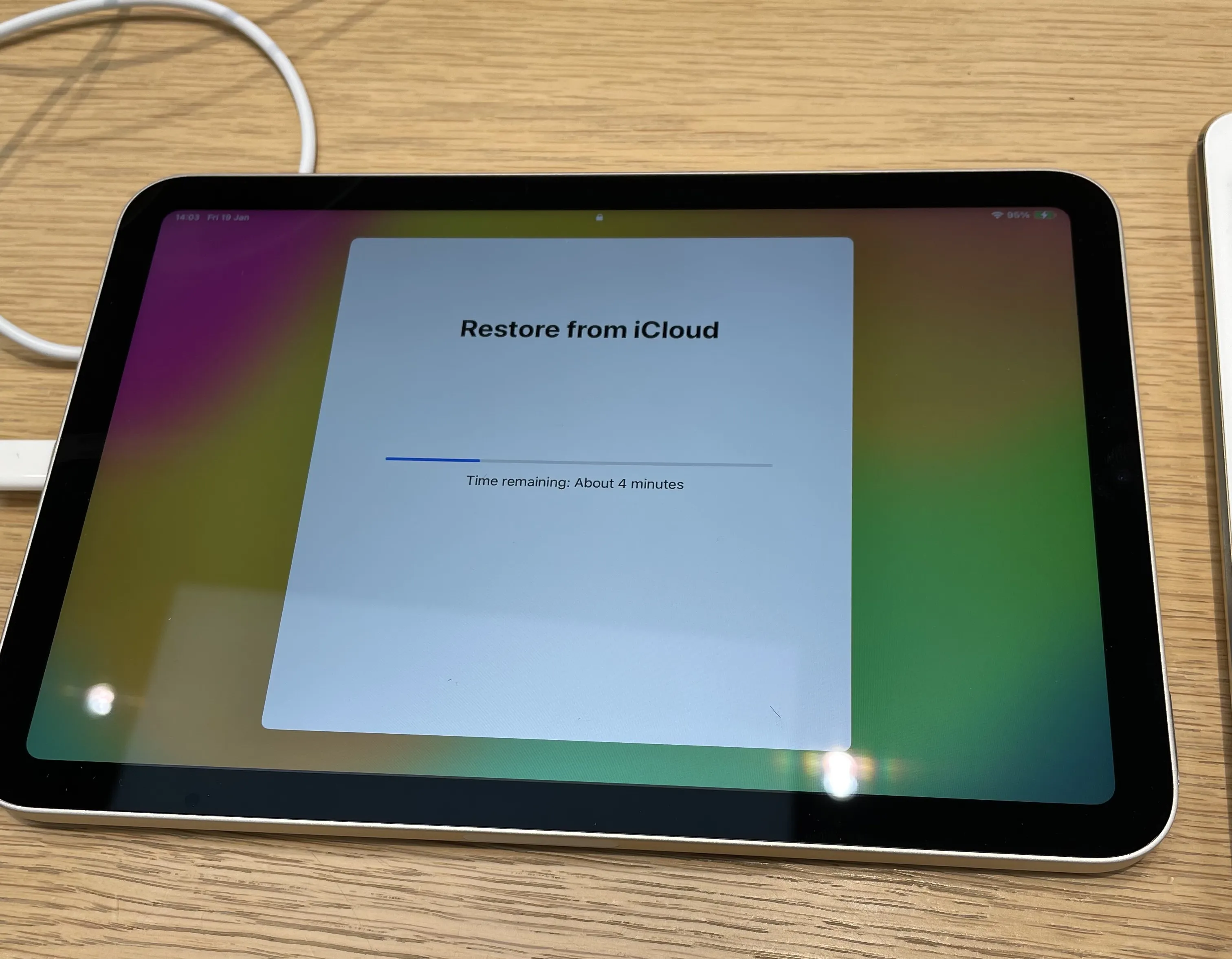 My new iPad Mini 6th gen dutifully restoring from the incumbent iPad Pro 10.5 (not pictured)